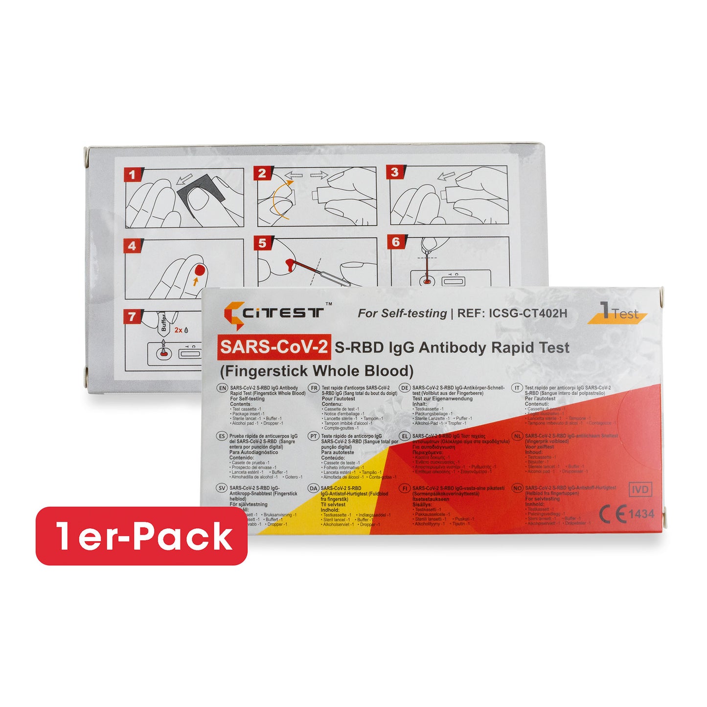 Citest Diagnostics Covid-19 IgG-Antikörper-Schnelltest für den Heimgebrauch (Vollblut aus der Fingerbeere) im 1er Pack. Frei Haus ab 50 €.